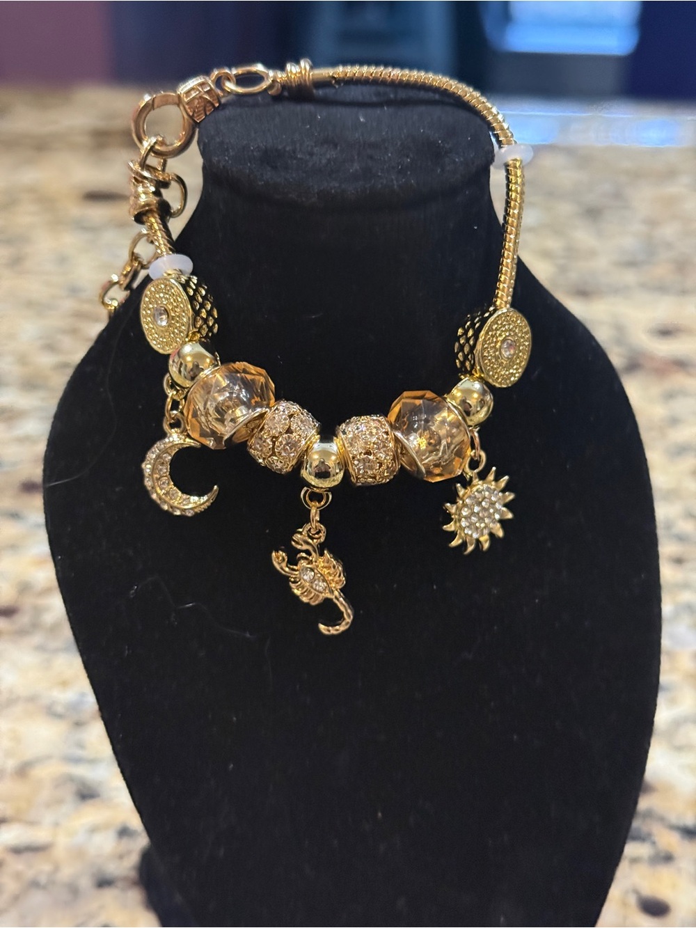 Gold Charm Bracelet with Moon, Sun & Scorpion Charms
